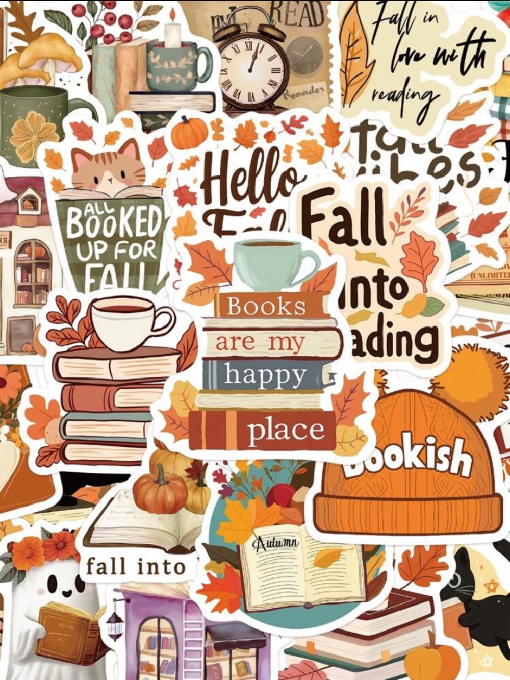 50 Piece Fall Book Lover Vinyl Sticker Set